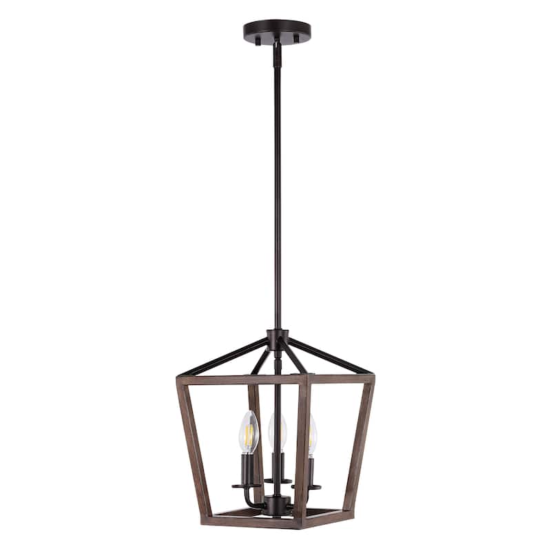 Oria Iron Farmhouse Industrial Lantern LED Pendant, Oil Rubbed Bronze/Faux Wood by JONATHAN Y