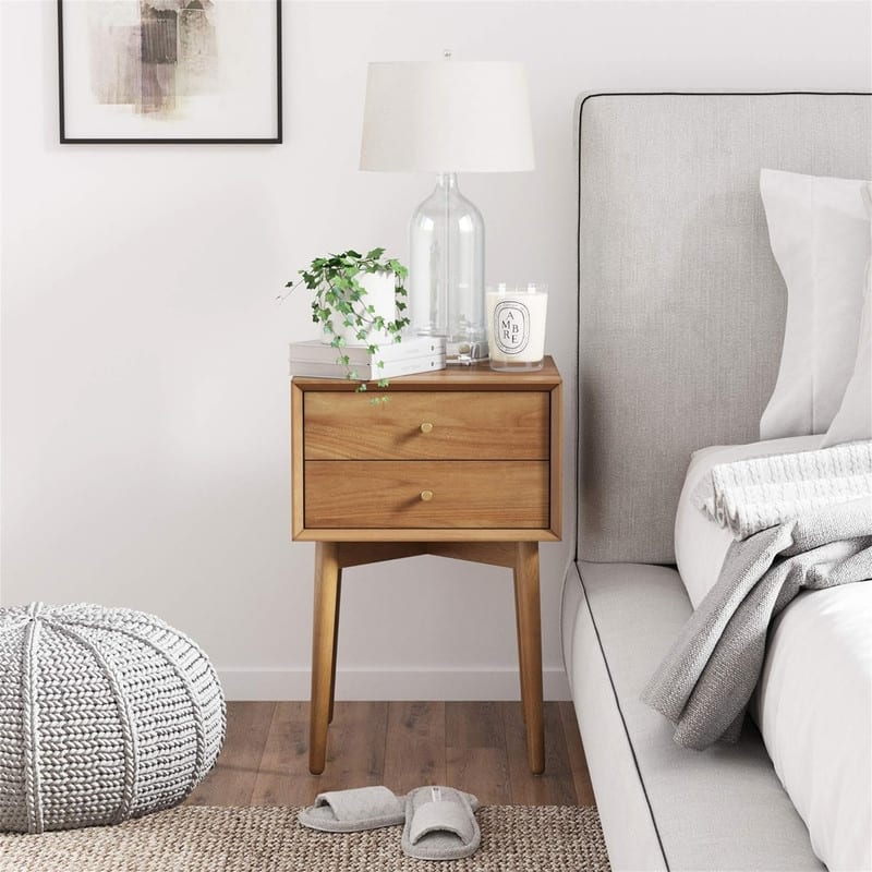 Harper Mid Century Oak Wood Nightstand with 2 Drawers