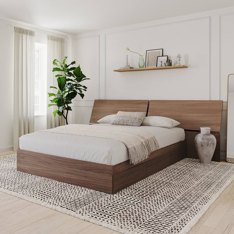Nexera Storage Bed with Headboard, Walnut - Queen