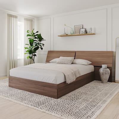 Nexera Storage Bed with Headboard, Walnut