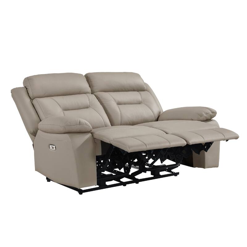 Conia Power Double Recliner Loveseat, USB, Latte Beige Leather 63 Inch