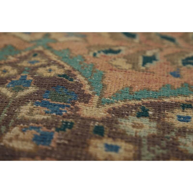 Medallion Tabriz Persian Vintage Rug Hand-Knotted Pink Wool Carpet - 6'10" x 9'8"
