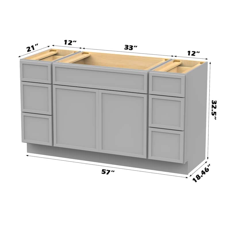 Vanity Art 57" Birch Freestanding Bathroom Vanity Cabinet without Top