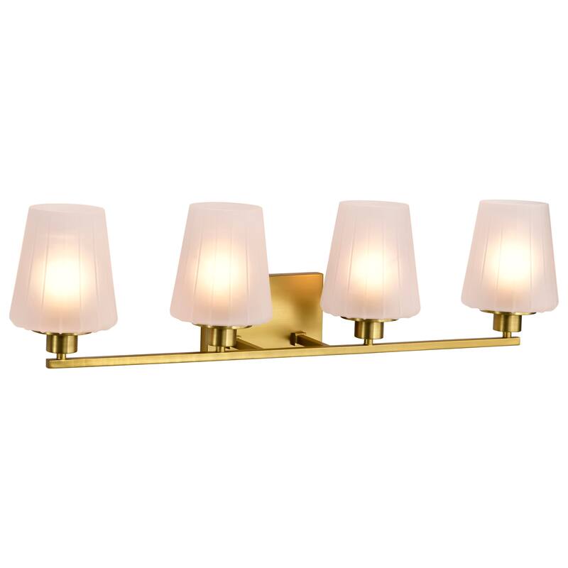 Lune 4 Light Vanity Vintage Brass Finish Etched White Glass - Vintage Brass
