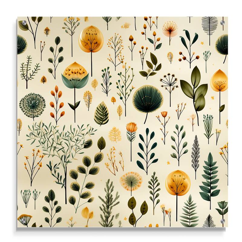 Designart "Earthy Zen Garden" Plants Gloss Wall Decor Green - Bohemian Acrylic Wall Art For Bedroom