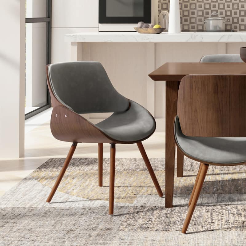 WYNDENHALL Malone Mid Century Modern Bentwood Dining Chair - 22.8" D x 20.9" W x 30.9" H - Distressed Grey
