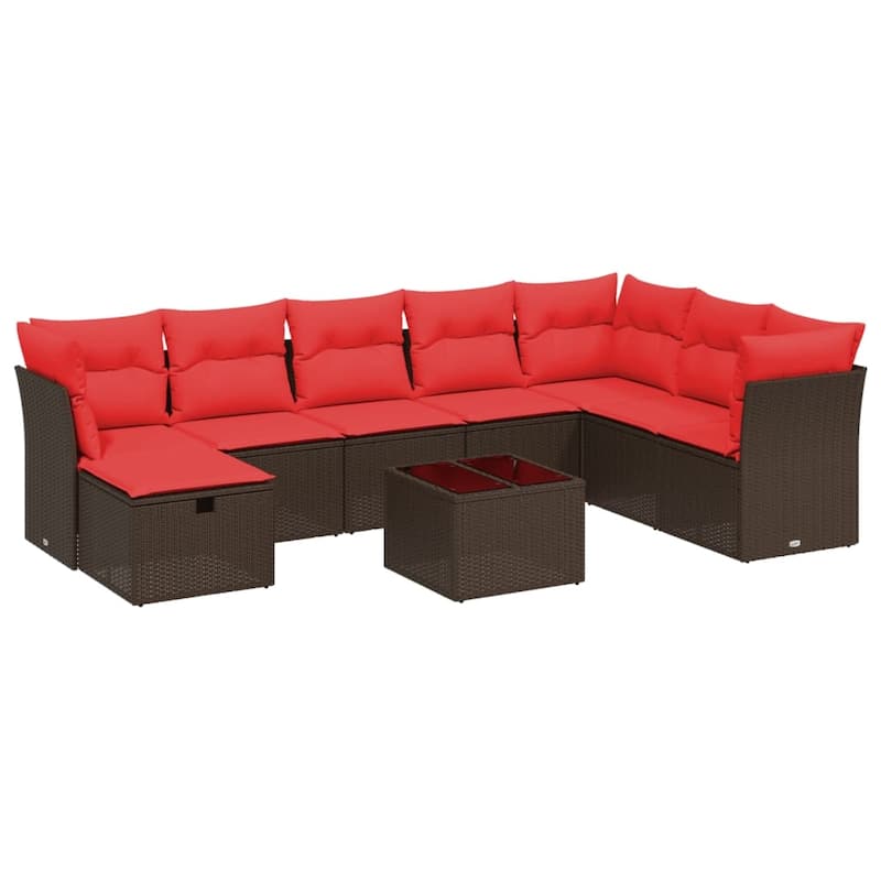 vidaXL Patio Sofa Set with Cushions Outdoor Conversation Furniture Poly Rattan - 24.4" x 24.4" x 27.2"
