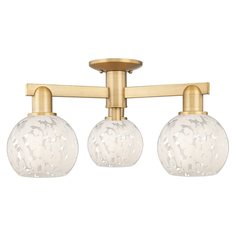 Innovations Lighting 716-3F-10-24 White Mouchette Semi-Flush White - Brushed Brass / White Mouchette
