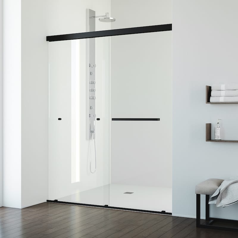 VIGO Satro E-Class 52 to 60 in. W x 74 in. H Semi-Frameless Double-Sliding Shower Door with Clear Tempered Glass - Matte Black