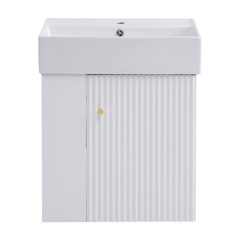 21.6" Modern Floating Bathroom Vanity with Ceramic Basin - Perfect for Small Bathrooms, Left side storage