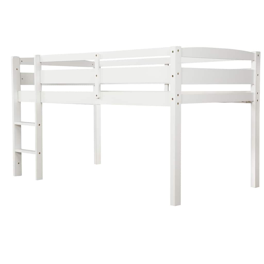 Twin Size Loft Bed with Ladder, Twin Bed Frame for Kids, Boys, Girls, Solid Wood Low Loft Bed Frame with Full-Length Guardrails