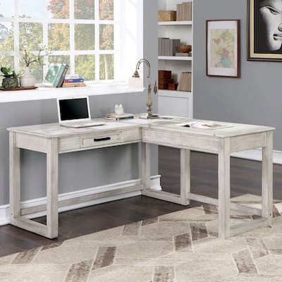 Lemper Farmhouse Antique White Wood Lift-Top Corner Desk with USB Port by Furniture of America