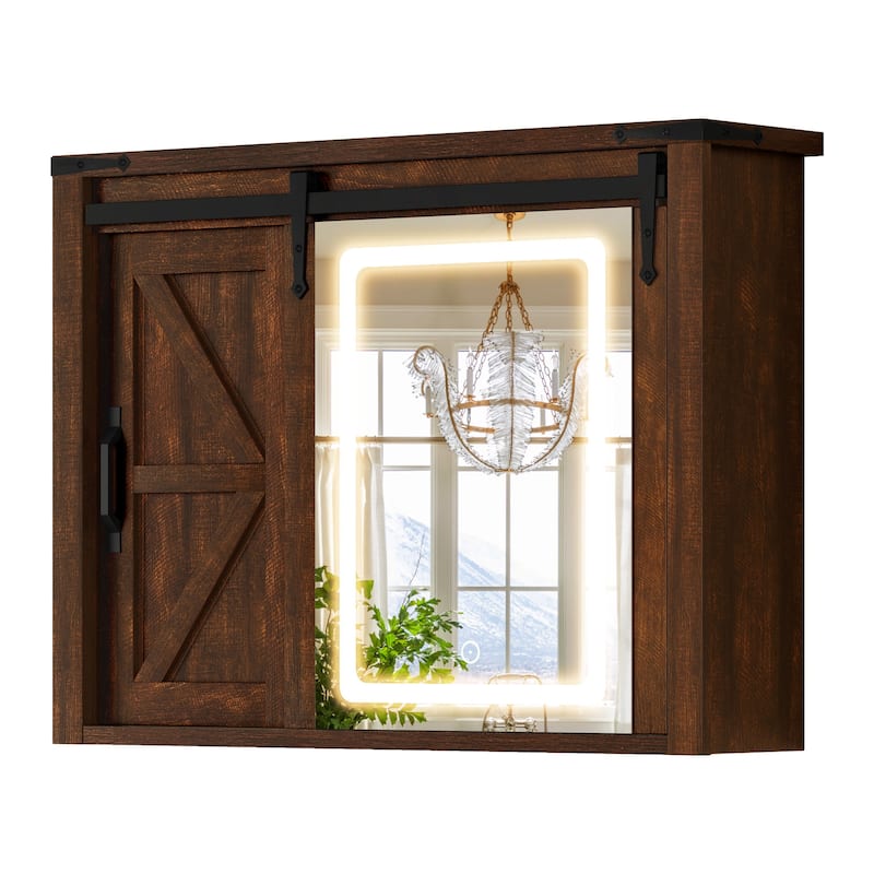 Moasis Bathroom Medicine Cabinet Wall Mounted Storage Organizer with Mirror and Sliding Barn Door