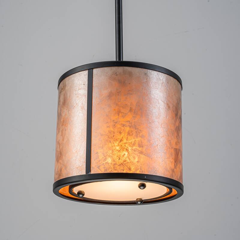 20" W and 8" W Rustic Matte Black Finish Tawny Mica Drum Pendant Light for Living Room & Bedroom