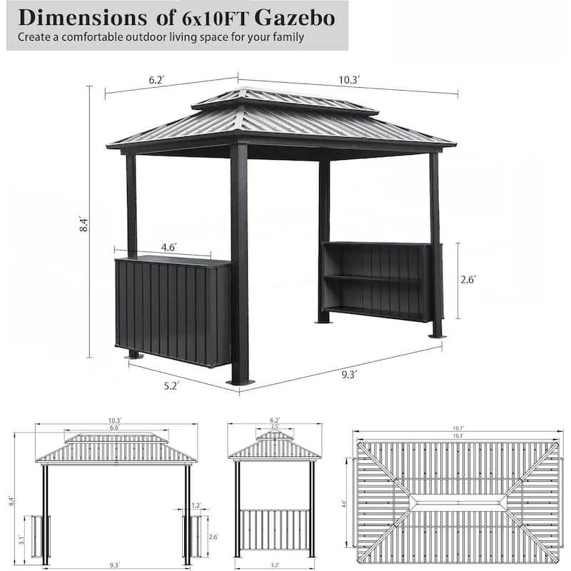 6x10FT Hardtop Grill Gazebo