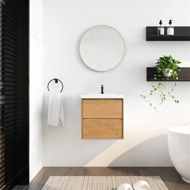 NebulaSky 24 in Wall Mounted Single Sink Bathroom Vanity with Top Combo Cabinet Vanity Set Invisible Handles