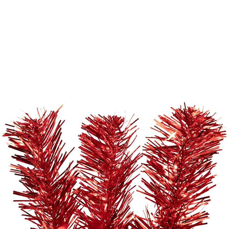 Pre-Lit Tinsel Artificial Christmas Garland - 9' x 8" - Red - Clear Lights