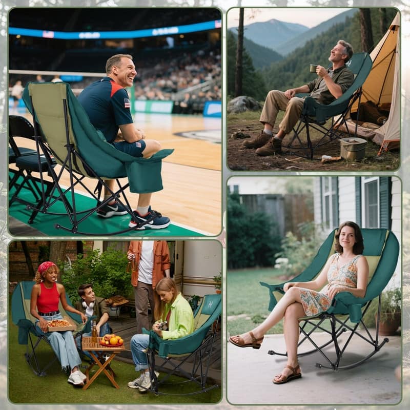 Oversized Rocking Camping Chair for Adults, Cup Holder, Carry Bag