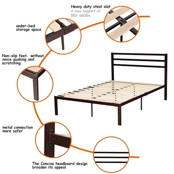 Shop Full Size Steel Bed Frame With Stable Platform And Wooden