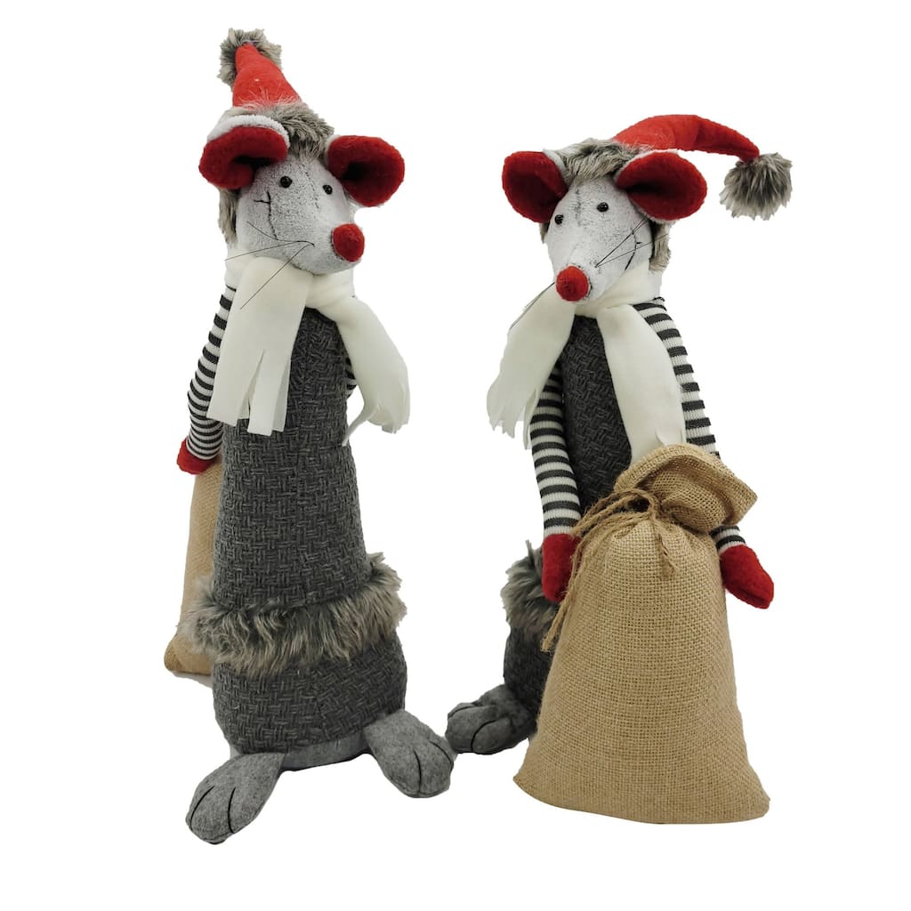 Mouse with Sack Christmas Tabletop Figurine 26.25" Gray White Set of 2