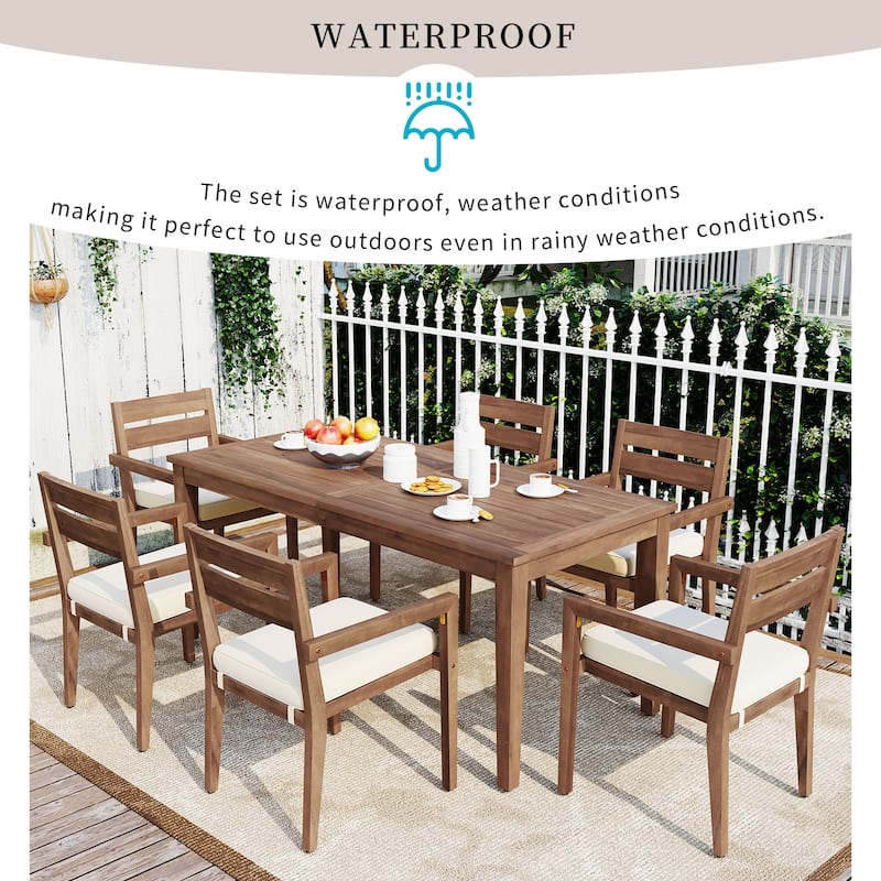 Acacia Wood Outdoor Table and Chairs Set for Patio (Set of 7)