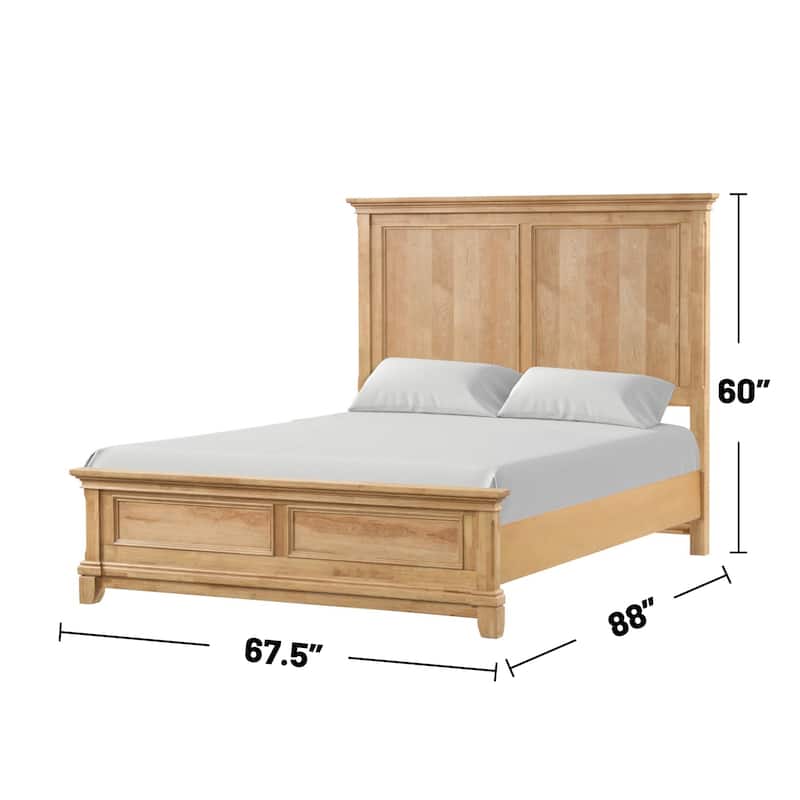 Wooden Queen Bed with Plank Headboard in Natural Oak