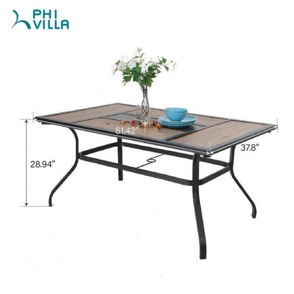 dimension image slide 0 of 2, 7/8-Piece Patio Dining Set of 6 Swivel Metal Rattan Chairs with Deep-seating Chairs and Wood-like Table Top Table