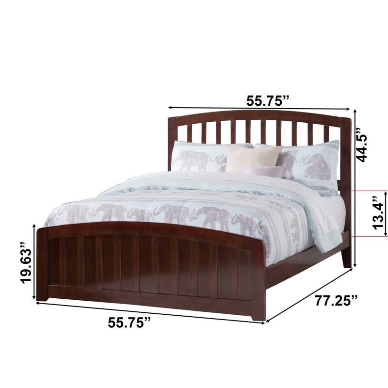 Modern Platform Bed with Footboard & USB - Low Profile Wood Bed Frame - Walnut Finish - 79.5" x 42.6"
