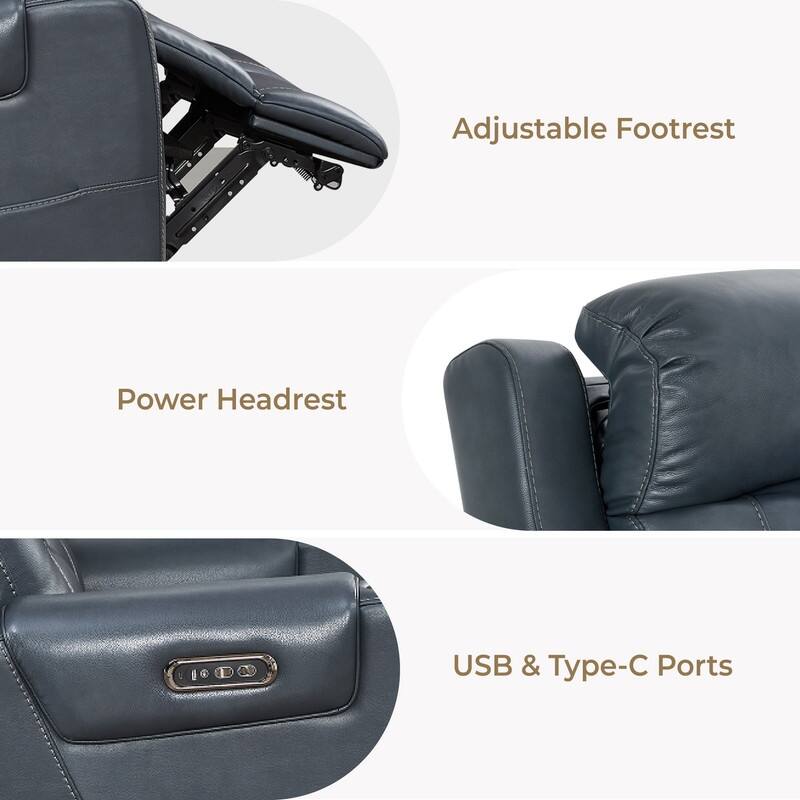 Spruce & Spring Genuine Leather Power Reclining Sofa with Wireless Charging