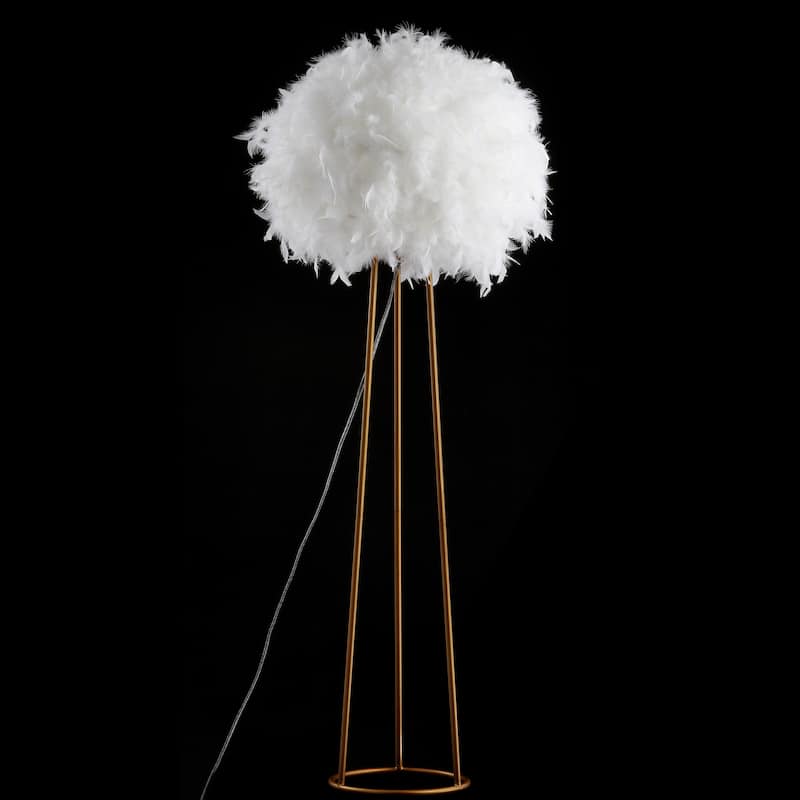 Bevin 52" Feather Metal LED Floor Lamp, White/Gold by JONATHAN Y - White