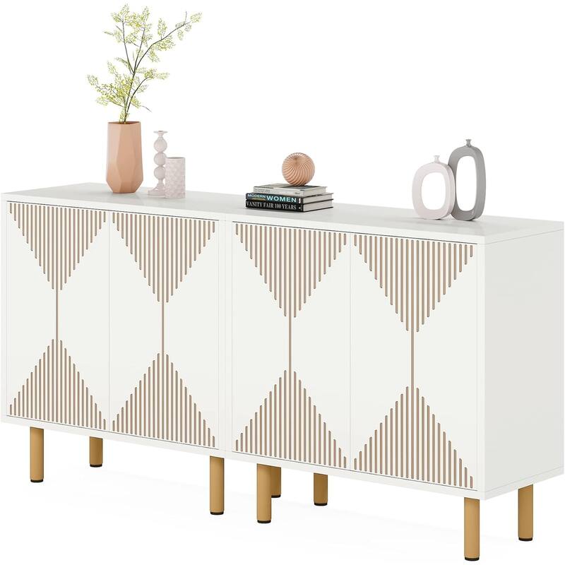 Modern Freestanding Storage Cabinet with 4 Shelves and 4 Doors for Living Room Kitchen or Bedroom - 59.06" x 13.77" x 31.49" - White