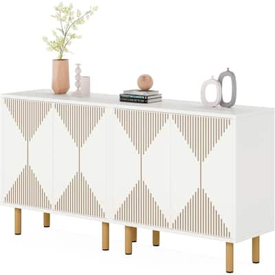 Modern Freestanding Storage Cabinet with 4 Shelves and 4 Doors for Living Room Kitchen or Bedroom - 59.06" x 13.77" x 31.49"