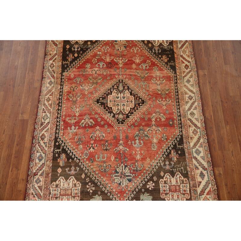 Geometric Shiraz Persian Antique Area Rug Hand-knotted Wool Carpet - 4'10"x 7'10"