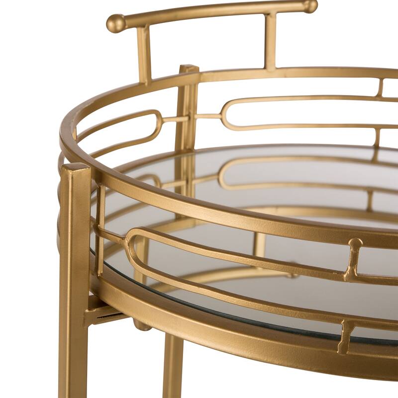 Glitzhome 30"H Deluxe 2-Tier Metal Round Mirrored Bar Cart