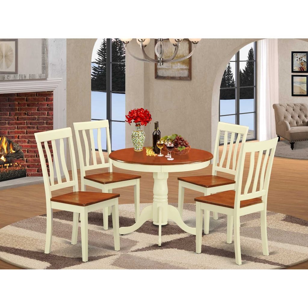 5-Piece Round Buttermilk and Cherry Finish Solid Wood Top Dining table with 4 Chairs with