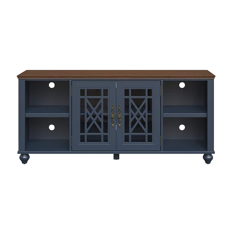 Vintage TV Stand with Carved Doors for Large Size TV