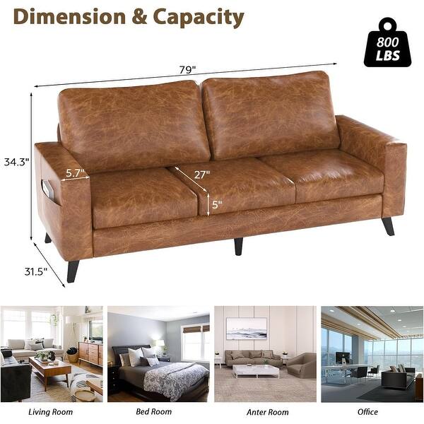 dimension image slide 1 of 7, AECOJOY 79" Faux Leather Couch for Living Room, Loveseat Small Sofa, Indoor Modern Sofa for Apartment Office