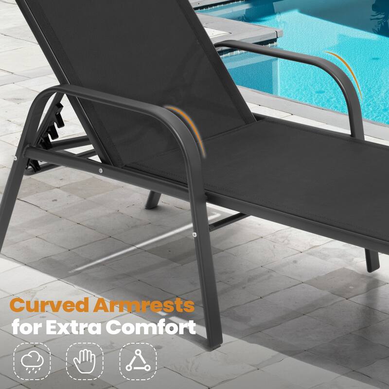 Outdoor Patio Adjustable Back Chaise Lounges Chairs with Arms(Set of 2 )