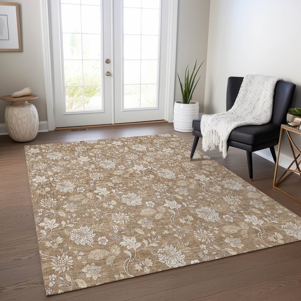 Machine Washable Indoor/ Outdoor Chantille Floral Farmhouse Rug