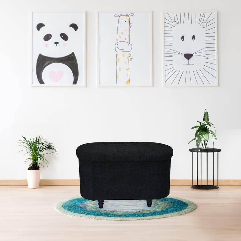 Black Boucle Storage Ottoman Bench Modern Upholstered Seat 30" x 15"