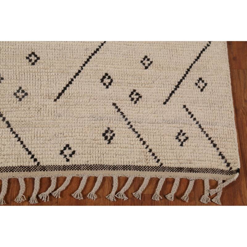 Trellis Moroccan Area Rug Hand-Knotted Geometric Wool Carpet - 6'0"x 9'8"