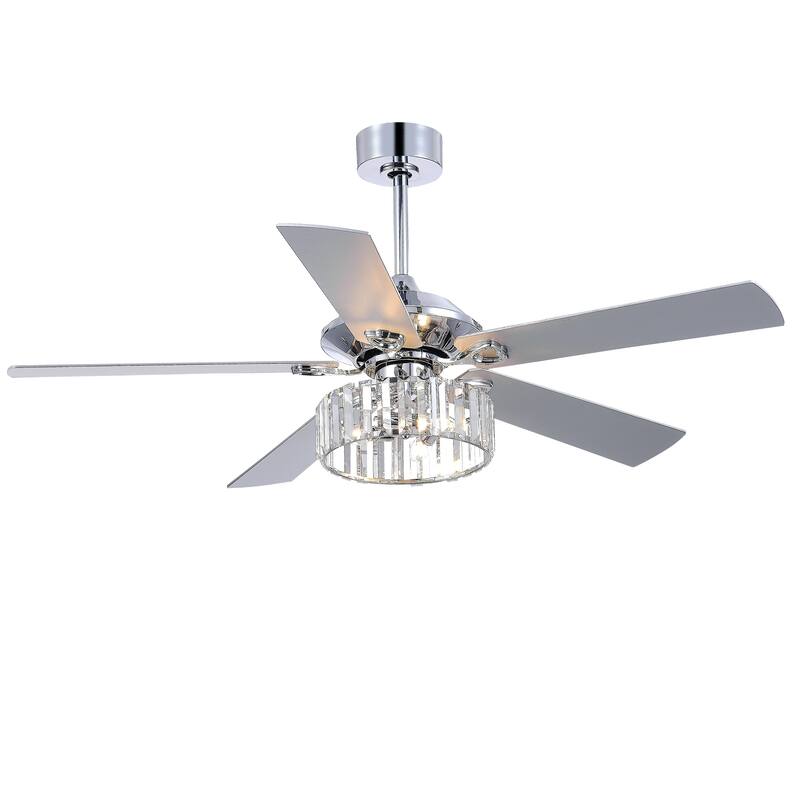 52 Inch Chrome Ceiling Fan with Light and Remote(5-Blade)
