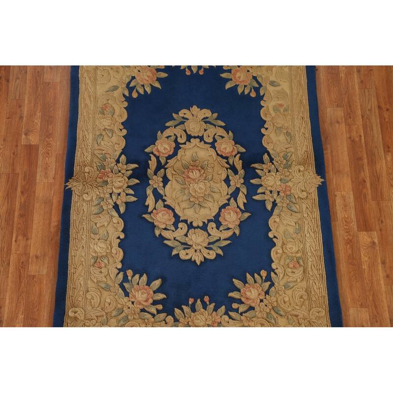 Hand Knotted Oriental 100% Wool Carpet Traditional Floral Navy Blue & Blues Peking Area Rug - 6' 3'' X 4' 2''