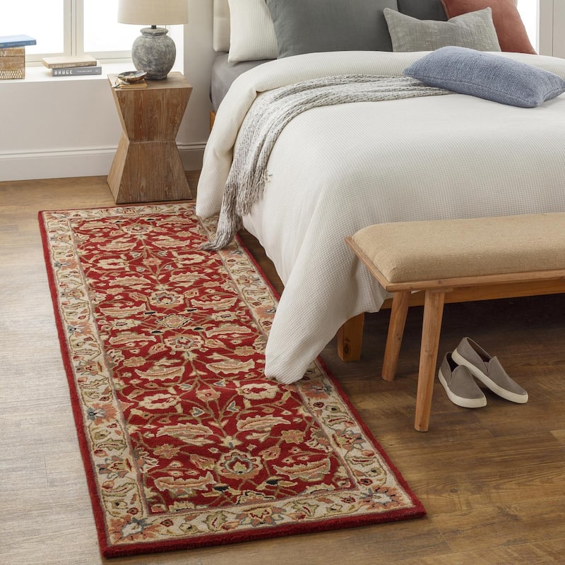 Livabliss Traditional Caesar Border Area Rug - 3' x 12' - Red/Ivory