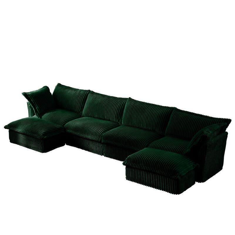 156.6" Corduroy U-Shape 4-Seater Sectional Sofa with Removable Slipcover, Deep Seat Design and French Edge Detailing