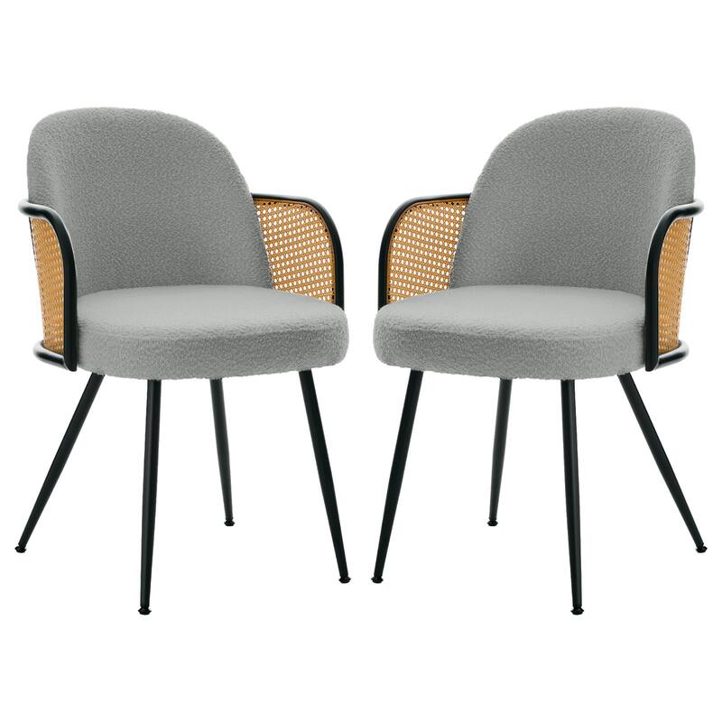 Upholstered Rattan Dining Chairs Set of 2, Arm Side Chair - 21.8" W x 24.2" D x 33" H
