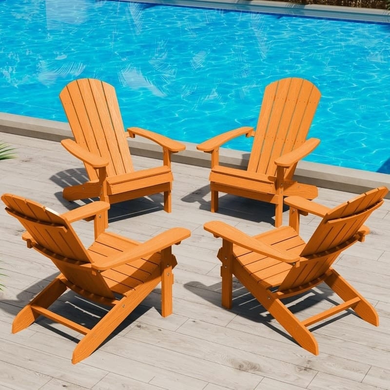 WINSOON All Weather HIPS Outdoor Plastic Adirondack Chairs Set of 4 - Brown/Orange