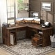 preview thumbnail 34 of 70, Modern Farmhouse L-Shape Desk with File Cabinet and Drawers, Homer Office Executive Desk with Charge Station