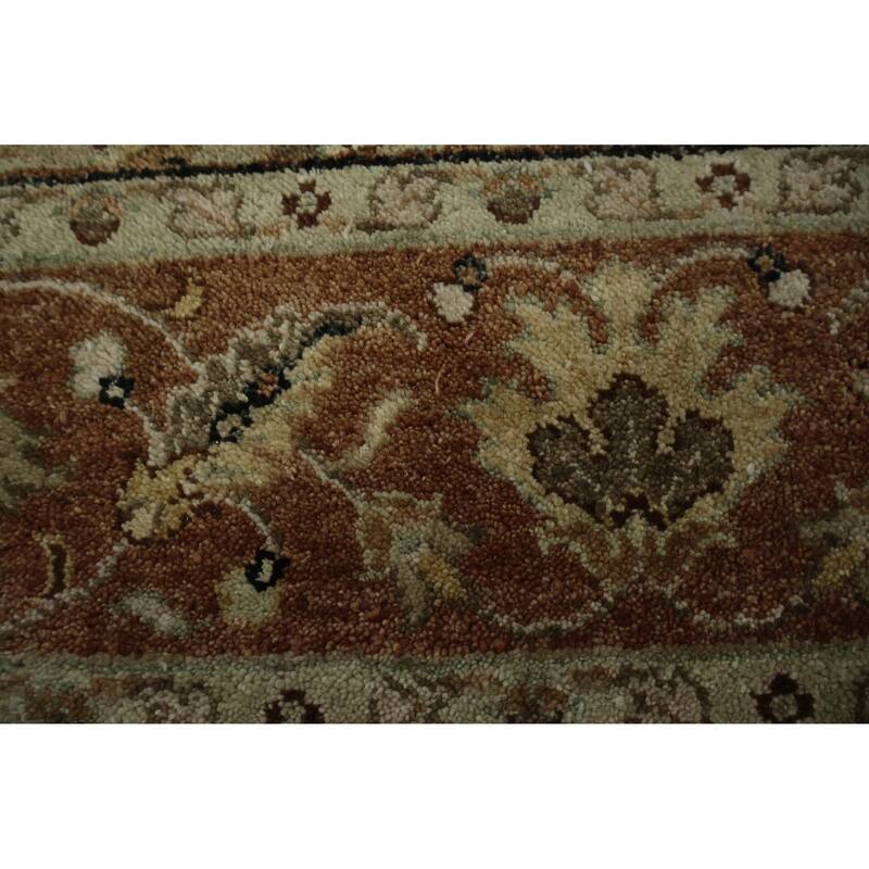 Hand Knotted Oriental 100% Wool Carpet Transitional Floral Green Oushak Area Rug - 8' 0'' X 5' 1''