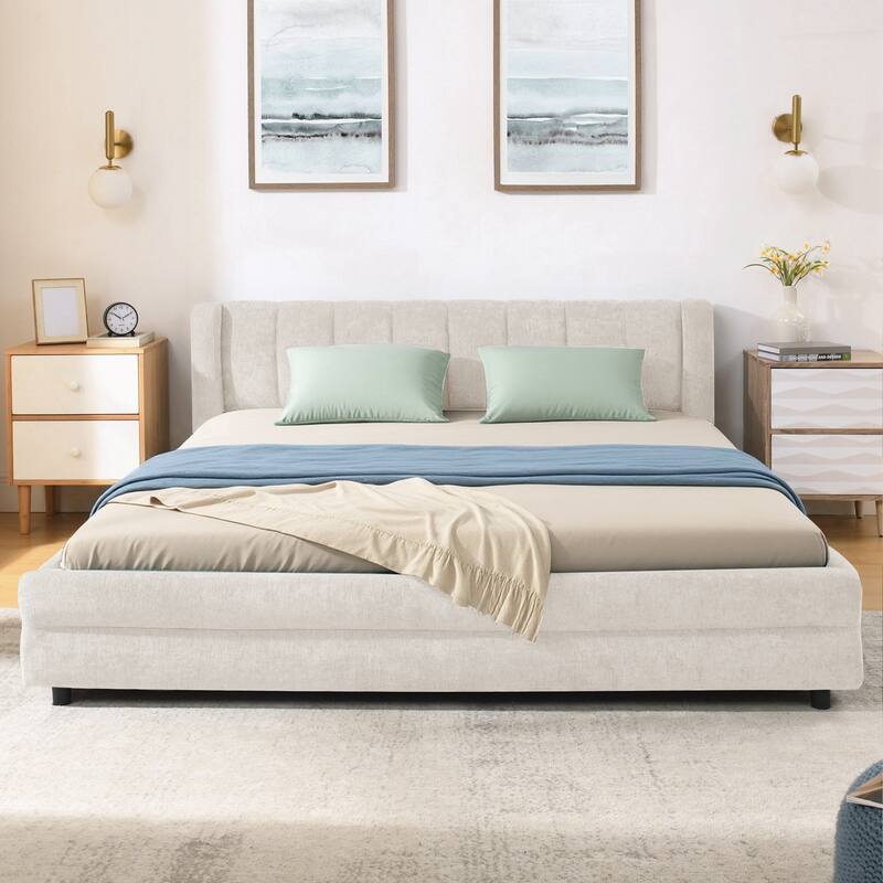 Queen Size Upholstered Bed Frame with Thick Fabric